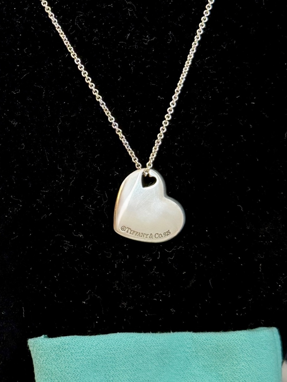 TIFFANY & CO. Sterling Silver Stencil Cutout Two 2 Hearts Pendant Necklace; COA